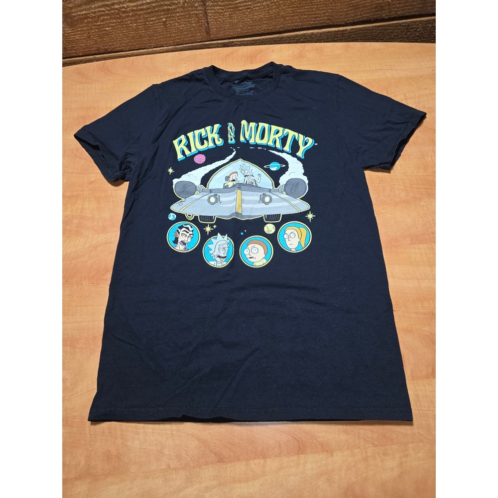 Rick and Morty Space Cruiser Graphic T-Shirt Mens Small Black Short Sleeve Tee
